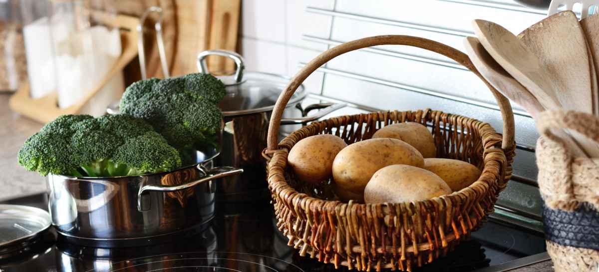 Potato and broccoli cooking in a recipe